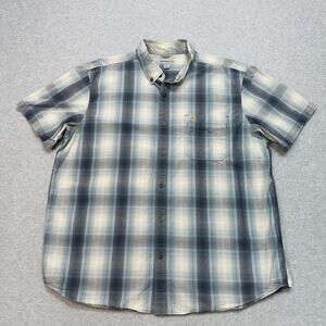 Carhartt Shirt Mens 2XL Relaxed Fit Button Up Blue Cream Plaid Casual Workwear